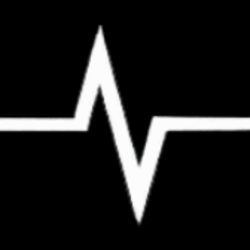 Weißes Pulssymbol auf schwarzem Hintergrund – abstrahiertes Logo-Element von RowPulse AI zur Darstellung datengetriebener Prozesse